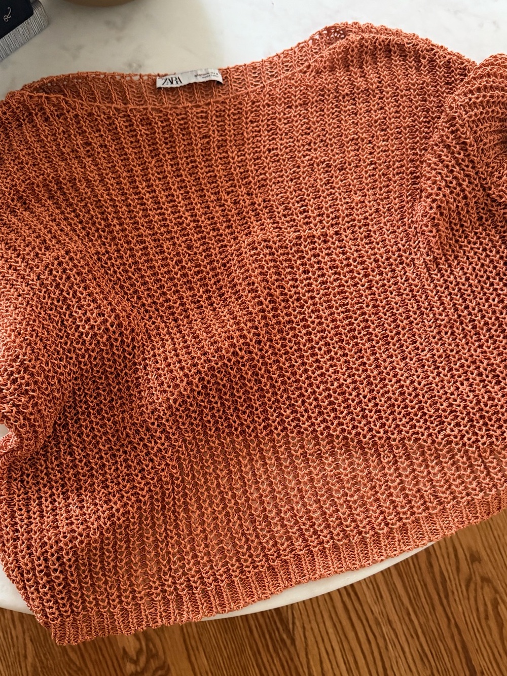 ZARA Rust Open‑Weave Knit Sweater — Textured Boho Layer, Size M